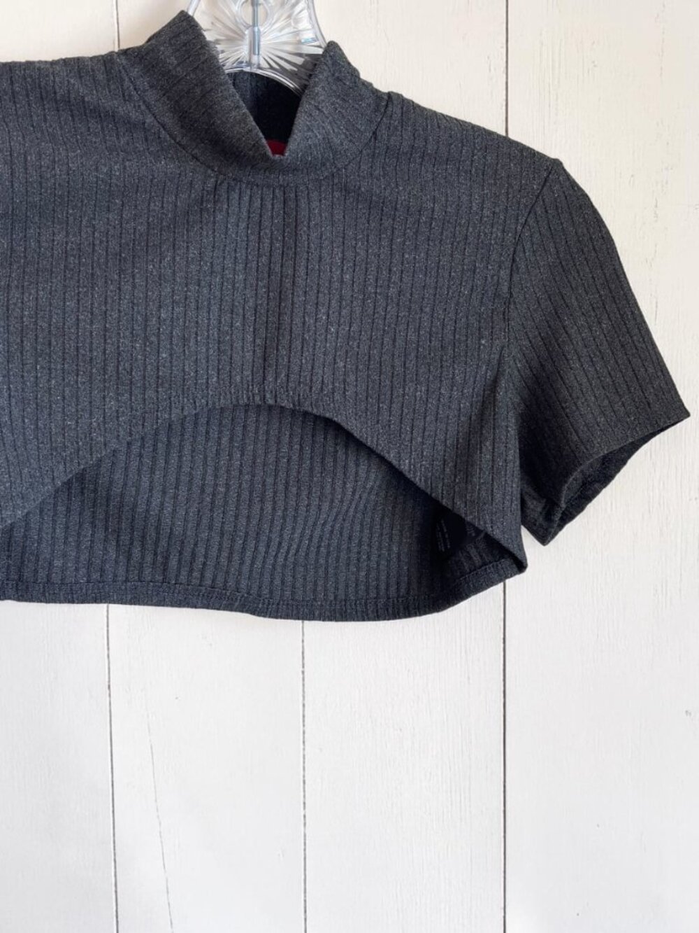 Layered Overlay Crop Top - Charcoal Gray - Picture 5 of 8